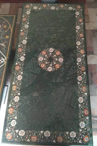 30''x20'' Green Marble Table Top Semi Precious Stones malachite Inlay antique - Picture 2 of 4