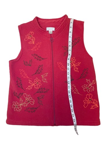Christopher & Banks Vest Women Fall Cardigan Sweater Size L Embroidered Leaves - Picture 7 of 9