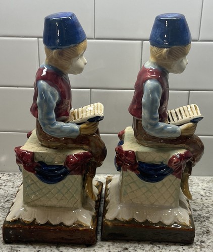 1930’s Vintage Majolica Reading Fez Darwin Monkeys Bookends - Bild 4 von 19
