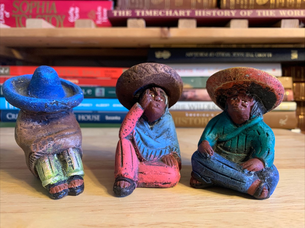 Vintage Mexican Folk Art Pottery Siesta Men Sombrero