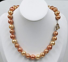 12 mm champagne mother of shell Pearl Necklace OT Clasp 18"