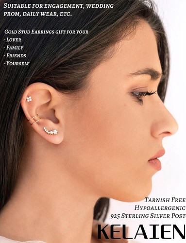 3 Pairs Gold Earrings Women 925 Sterling SilveHypoallergenic 14K l Jewelry - Picture 3 of 6