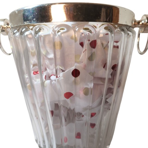 MCM Secchio Ghiaccio Champagne Vetro a costine Pesante Cristallo & Silverplate - Foto 6 di 8