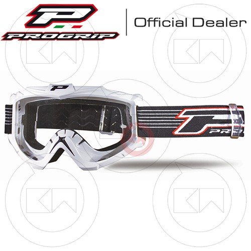 MASCHERA PROGRIP OCCHIALI MOTO CROSS ENDURO 3301-101 Bianco, Lente Trasparente - Foto 1 di 3