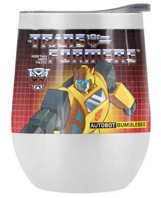 Transformers Bumblebee 12oz Wine Tumbler White Insulated Leak Resistant