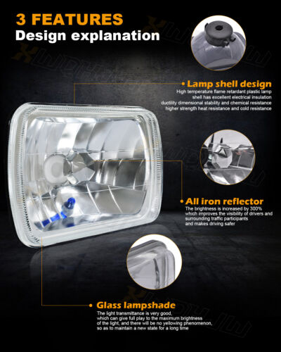 DOT Pair 7x6" 5x7 Led Headlight Hi/Low Bulb H4 Fit Peterbilt 330 1995-2005 Truck - Bild 5 von 11