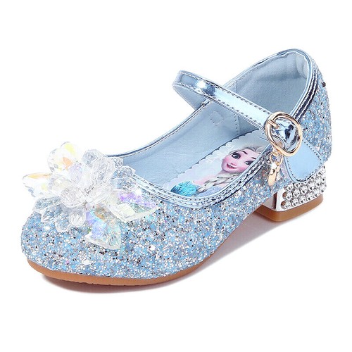 Girls Low Heeled Elsa Princess Party Wedding Christmas Birthday Crystal Sandal - Picture 28 of 42