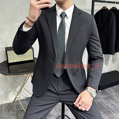 Men's Suits Solid Color 2PCS Jacket Pants Slim Fit Formal Dress Wedding Banquet - Picture 6 of 13