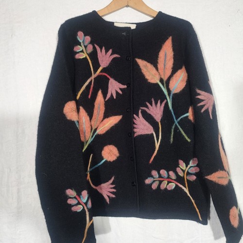 Maglione cardigan SUSAN BRISTOL tg S floreale 100% lana feltro bottoni davanti - Foto 7 di 10