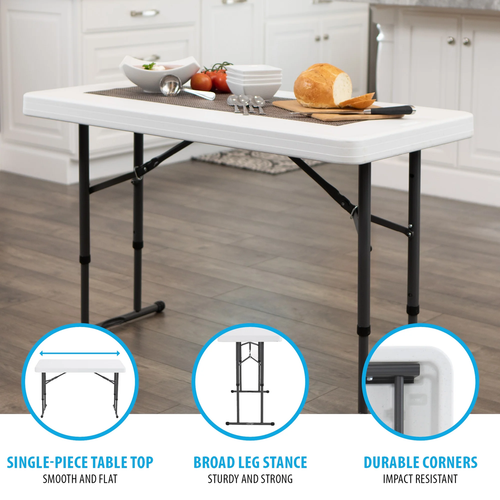 4 Foot Adjustable Rectangle Folding Table, Indoor/Outdoor Commercial Grade, Whit - Picture 12 of 14