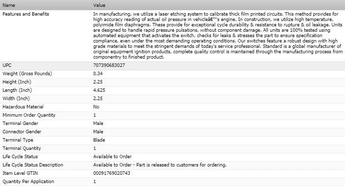Interruptor de presión de aceite ESTÁNDAR para Chevrolet C20 1978-1986 Foto 3 de 4