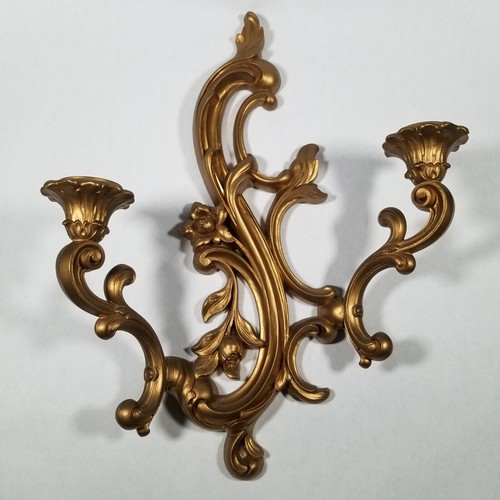 Pair Vintage 1960 Syroco Gold 2 Arm Wall Sconce Candle Holder 3931 Syracuse NY - Picture 2 of 18