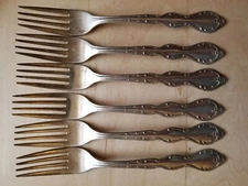 6 ANTIQUE VINTAGE COLLECTIBLE FORKS 7.25",WM ROGERS MFG CO EXTRA SILVER PLATE 