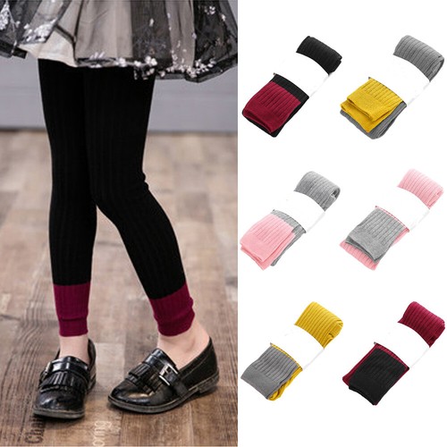 Kids Girls Knitted Stitching Color Tight Pants Comfortable Soft Leggings