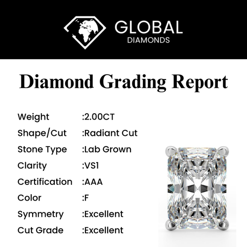 Certified 2.00 Carat F VS1 Radiant Lab Diamond Screw Back Studs Platinum 900 - Picture 3 of 4