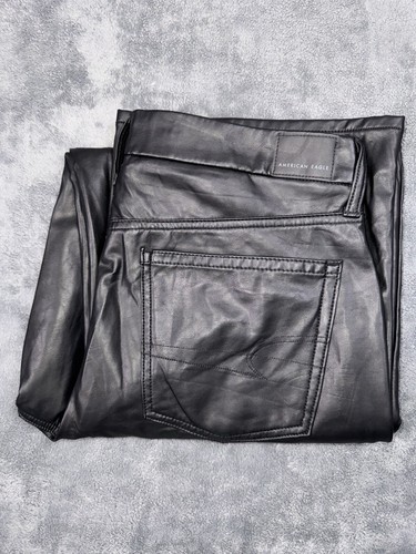 American Eagle Faux Leather Pants Women’s 14 Long Black Super High Rise Straight - Picture 19 of 19