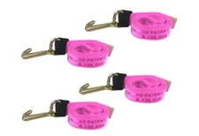 4 Pack 2" x 10' Mini J Hook PINK Diamond Weave Strap Towing Wrecker Tie Down