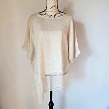 Gigi Moda Made in Italy Linen Lagenlook Hi-Low Top Drop Shoulder Beige Bust 54"