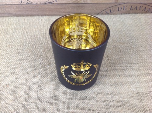 Decorative Smokey Gold and Black Bee motif glass T light candle holder - Picture 2 of 9