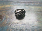 Vintage Silver Tone 18K HGE Costume Jewelry Ring Black Enamel Leaves Size 8
