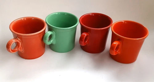 Fiesta Ware Ring Handle 4 Coffee Mugs Homer Laughlin 4 Colors HLC Mint Condition