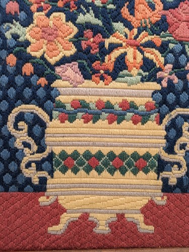 Vintage Handmade Finished Needlework Framed 22.5" x 16.5" Chinese Flower Vase - Picture 4 of 5