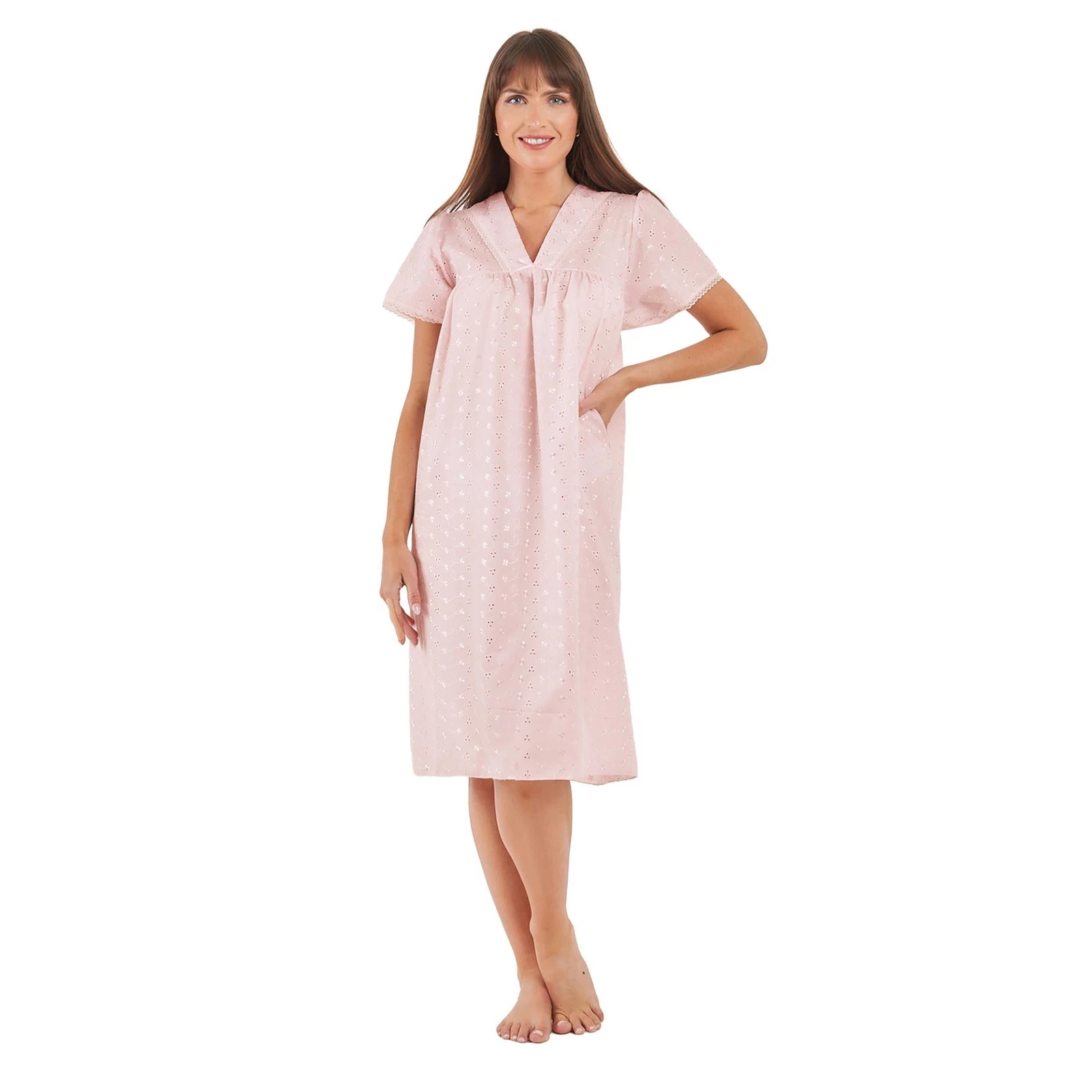 Ladies Nightie Embroidered Floral Top Nighty Shirt Lace Neck Dress Nightwear
