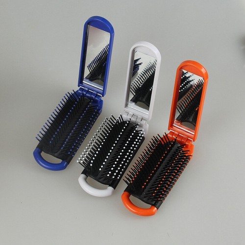 Portable Folding Hair Brush With Mirror Compact Folding Pocket Purse Travel Comb - Picture 19 of 31