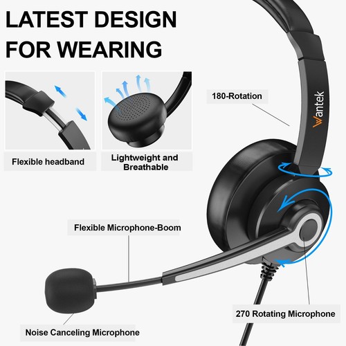 Wantke USB/3.5mm Wired Headset w/Mic for PC/Laptop,Headset w/Noise-Cancelling - Picture 6 of 6