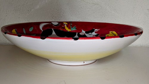 COWS ~ Chicken Flowers * 13" PASTA SALAD BOWL * Handpainted ITALY Cellar Macy's - Picture 6 of 7