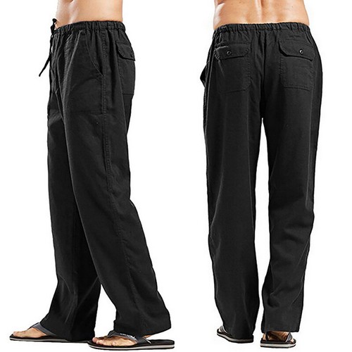 Pantalones informales de algodón de lino con cordón de otoño cintura pantalones largos sueltos - Imagen 9 de 91