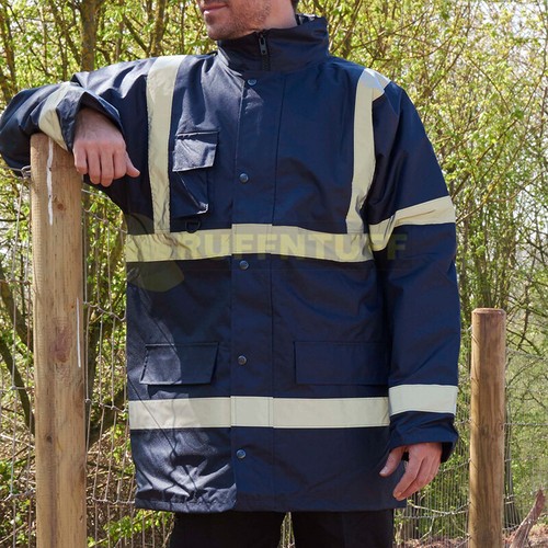 HI VIS Two 2 Tone Parka Jacket Visibility Security Work Waterproof Coat Hi Viz - Picture 12 of 22