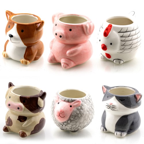 Cute Animal Succulent Planter Pots 6 Pack for Home Office Desk Gift Idea