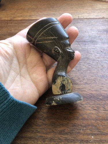 Antique Egyptian Carved Horn Pharaoh's Head Sculpture Figure - Afbeelding 2 van 7