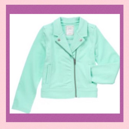 NWT M(7-8) Gymboree “CENTER STAGE” Aqua Asymmetrical MOTO JACKET tailored Cotton - Picture 2 of 2