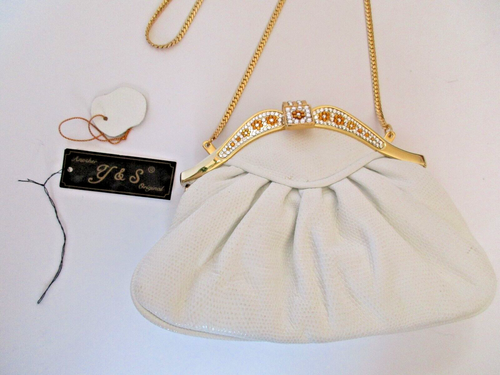 Vintage Geldbörse "Another Y&S Original" Strass Akzent Weiß Leder Gold Kette - Bild 1 von 13