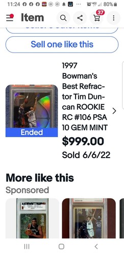 ๐ฐ๐๐ 1997-98 BOWMAN'S BEST REFRACTOR TIM DUNCAN RC ROOKIE BGS 9.5 GEM โฌ๏ธ SUBS - Picture 5 of 5