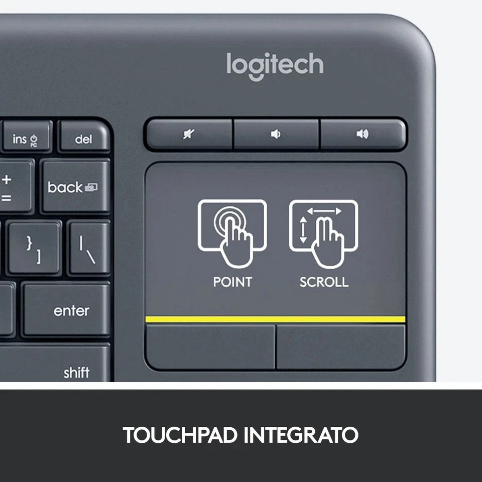 Logitech K400 Tastiera wireless con touchpad per tv e pc  layout Italiano - Immagine 4 di 4