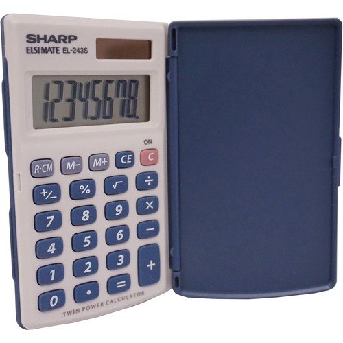 Gray Blue Hinged Cover Handheld Calculator Large Lcd Twin Power Eight Digit - Picture 3 of 4