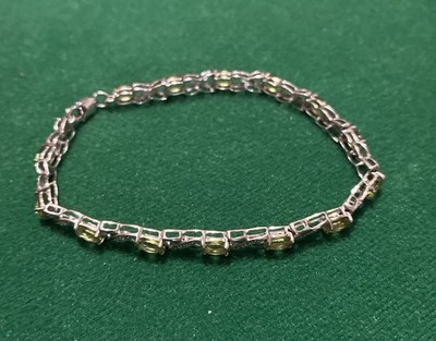 925 Sterling Silver Green Peridot Stones X and O Tennis Bracelet 7 
