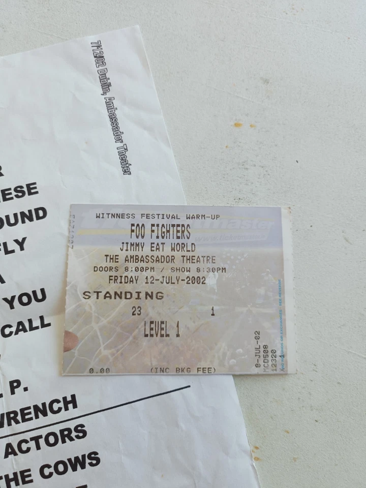 Foo Fighters Tickets 2002 Secret Gig Ambassador Dublin With Copy Of Setlist - Image 2 of 2