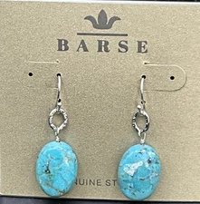 Barse Turquoise Oval Bead Earrings- Sterling Silver- NWT