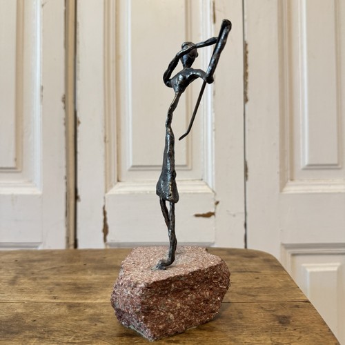 Vintage Metall Skulptur Golfer John McPhail? Figur roter Steinsockel - Bild 4 von 5