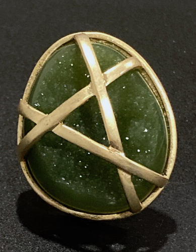 New RARE Sheila Fajl Glow Green Aventurine Geode Modernist BOLD Ring Sz 10 - Picture 7 of 8