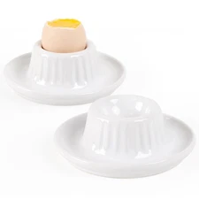 2 Pcs Ceramic Egg Cups, Egg Holders for Soft and Hard Boiled Eggs, Classic Po...