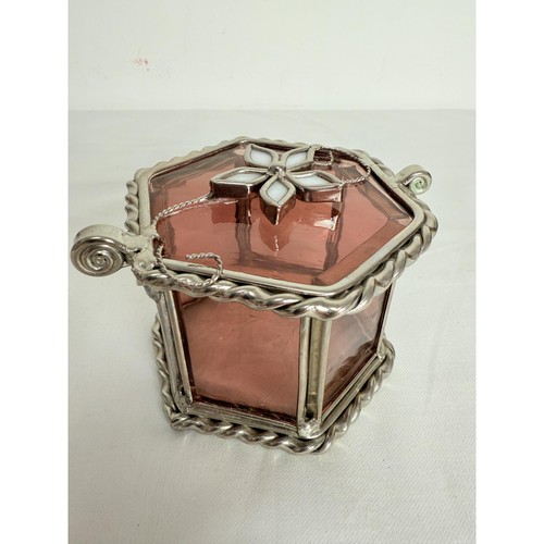 Amethyst Stain Glass Trinket Hexagon Box Etched Bottom Glass - Picture 4 of 13