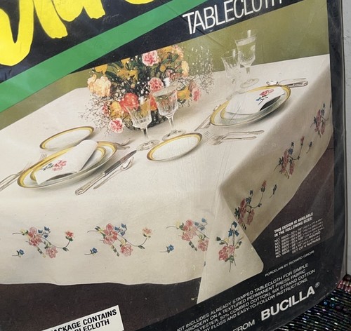 Vintage Bucilla Vera Stitch Needlecraft Petite Fleur Tablecloth Kit 6806 60x108” - Picture 2 of 4