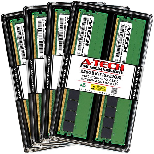 A-Tech 256GB 8x 32GB 2Rx8 PC5-38400E DDR5 4800 MHz ECC UDIMM Server Memory RAM - Picture 1 of 8