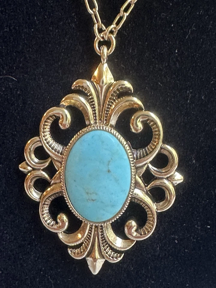 "COLLAR COLGANTE RALPH LAUREN TONO DORADO FILIGRANA TURQUESA CUENTAS 2"" NIGIRI" Foto 2 de 4