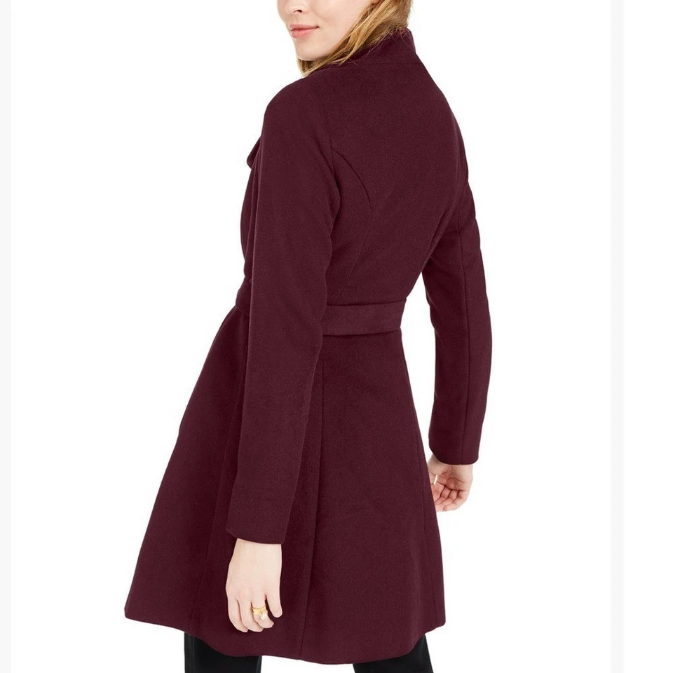 MICHAEL Michael Kors Asymmetrical belted wool merlot coat Sz M - Image 2 of 4